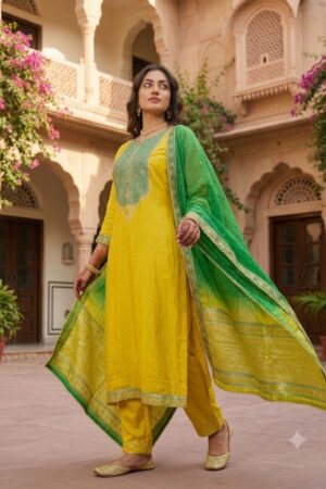 Gazi Silk Semi-Stitched Suit